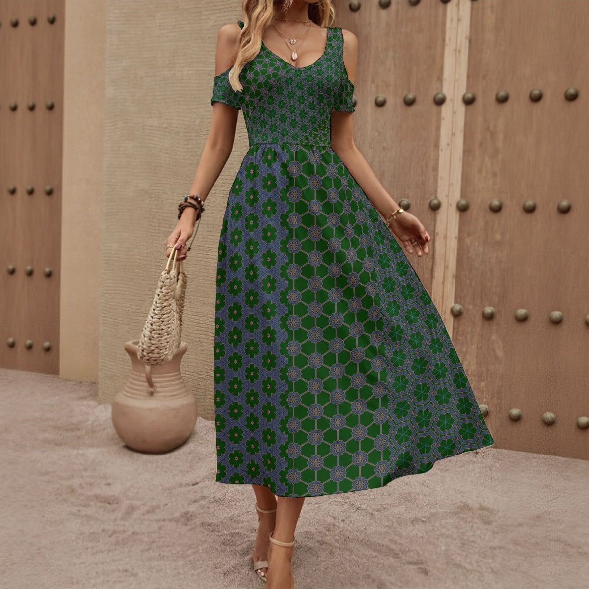 SaucyBloom - Shoulderless V-Neck Dress