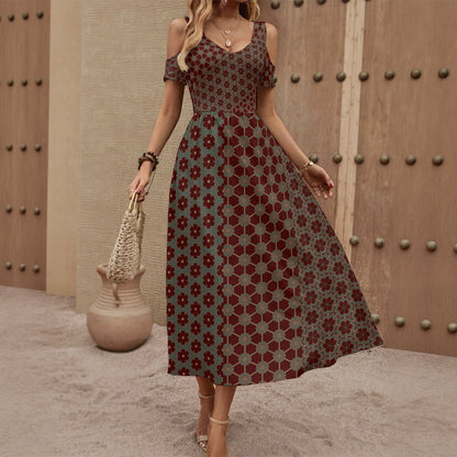 EarthlyTemple - Shoulderless V-Neck Dress