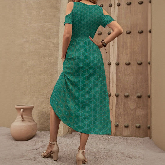 DivineCoral - Shoulderless V-Neck Dress