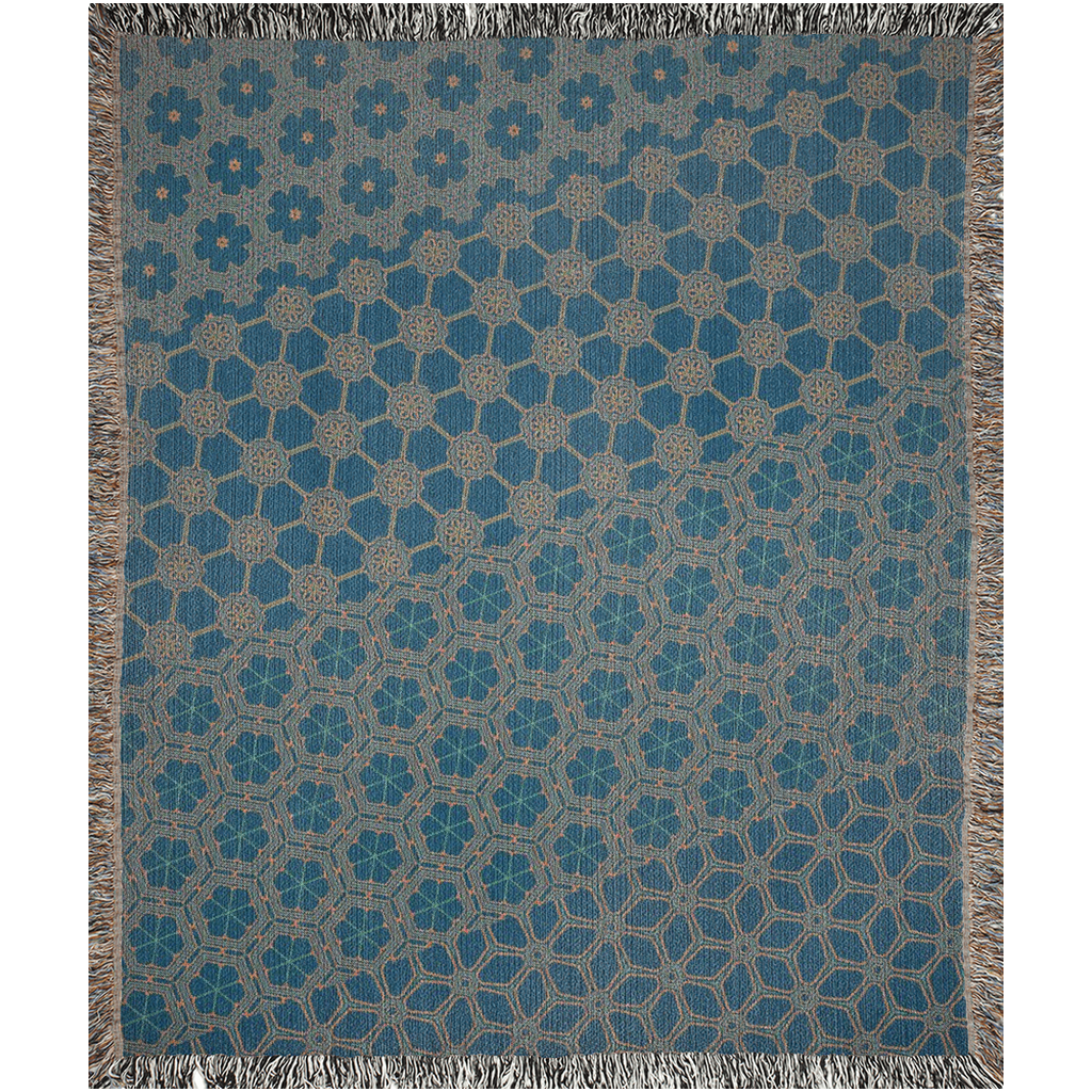 One of a Kind Woven Cotton Aqua Throw Blanket