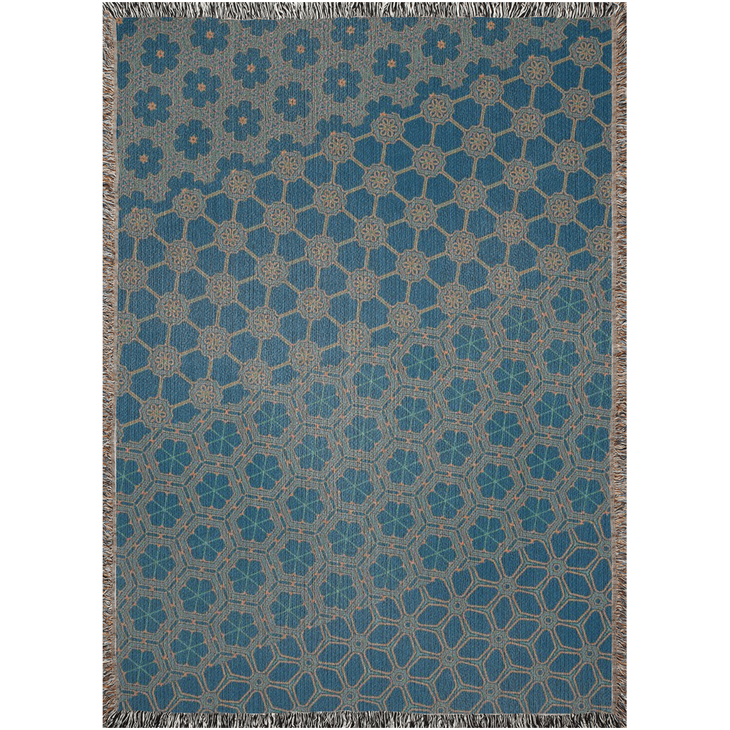 One of a Kind Woven Cotton Aqua Throw Blanket