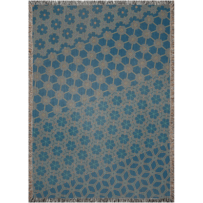 One of a Kind Woven Cotton Aqua Throw Blanket