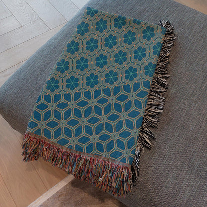 One of a Kind Woven Cotton Aqua Throw Blanket