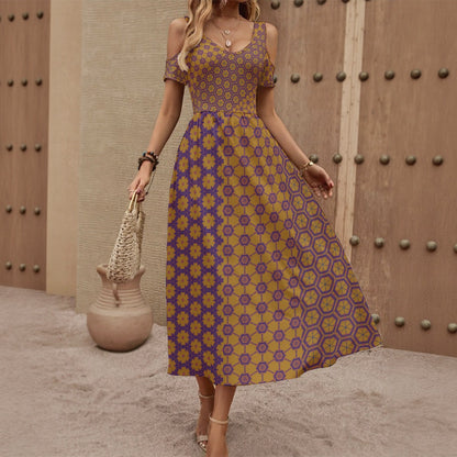 GoldenDharma - Shoulderless V-Neck Dress