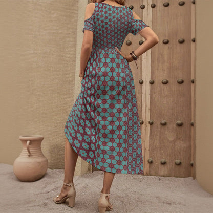 SultryCyan - Shoulderless V-Neck Dress