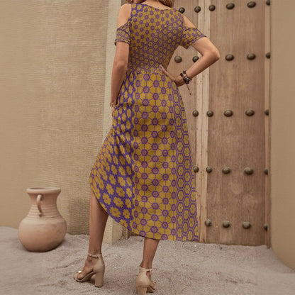 GoldenDharma - Shoulderless V-Neck Dress