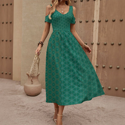 DivineCoral - Shoulderless V-Neck Dress