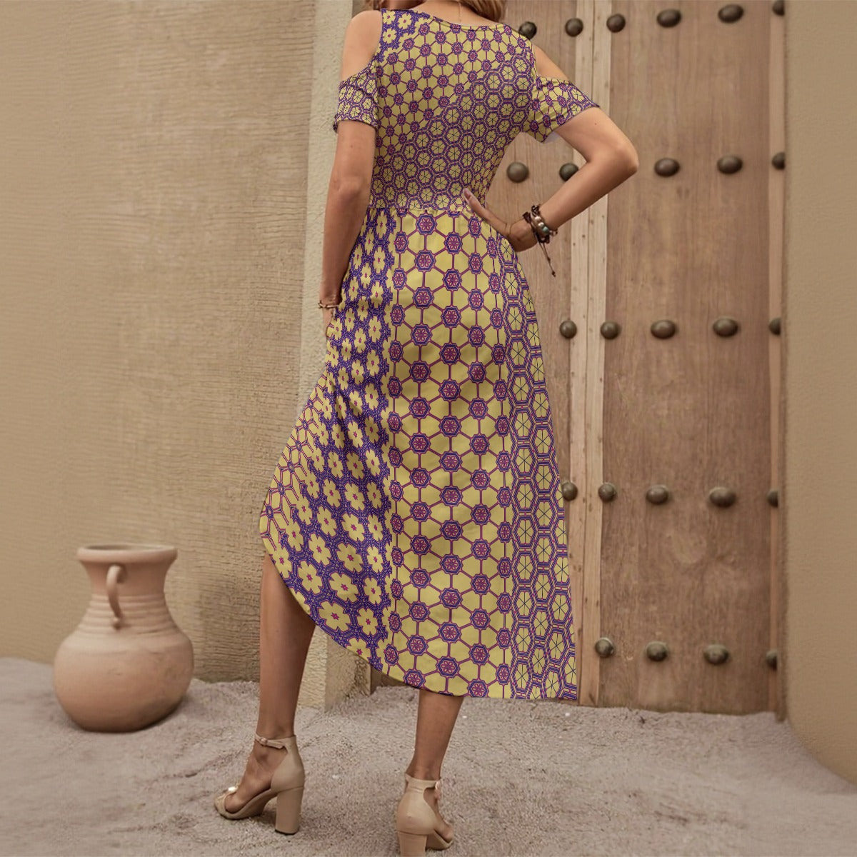 CornFlower - Shoulderless V-Neck Dress