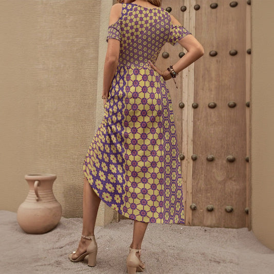 CornFlower - Shoulderless V-Neck Dress