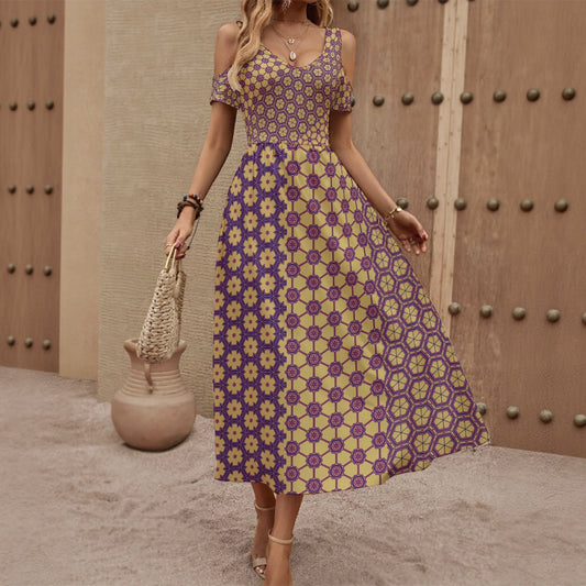 CornFlower - Shoulderless V-Neck Dress