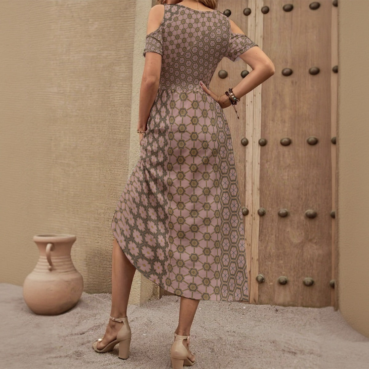 PalePink - Shoulderless V-Neck Dress