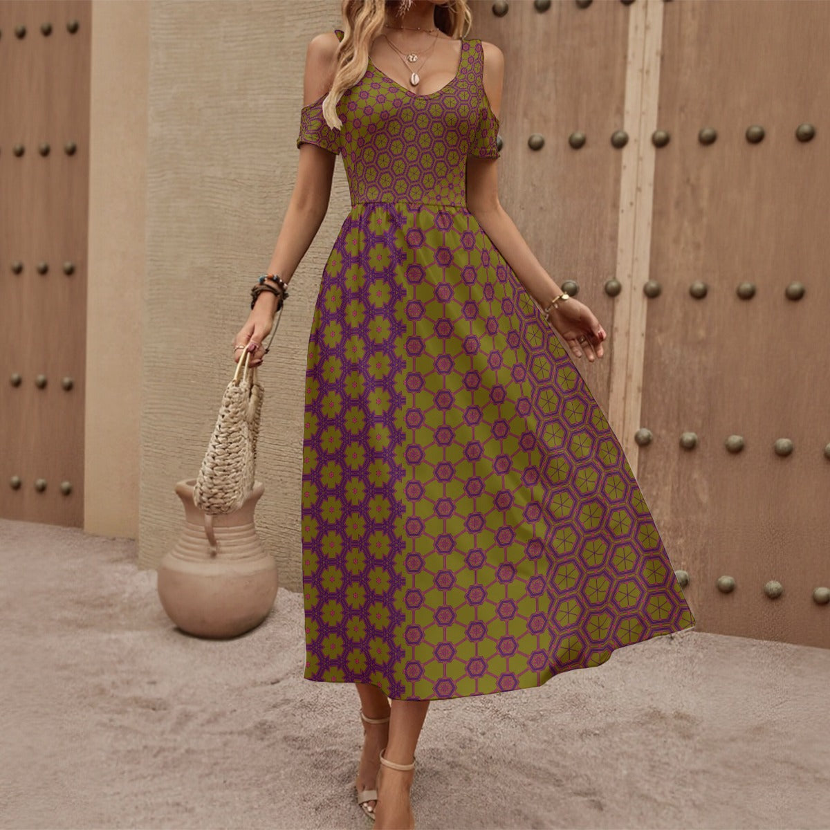 Off Shoulder V-Neck Dress